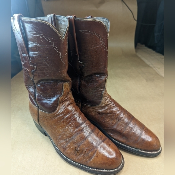 Lucchese Boots men's size 8.5EE Exotic Genuine Cognac Brown Smooth Ostrich class - Picture 3 of 12